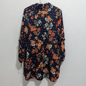 City Triangles Boho Boxy Floral Blue Mini Dress Size Large